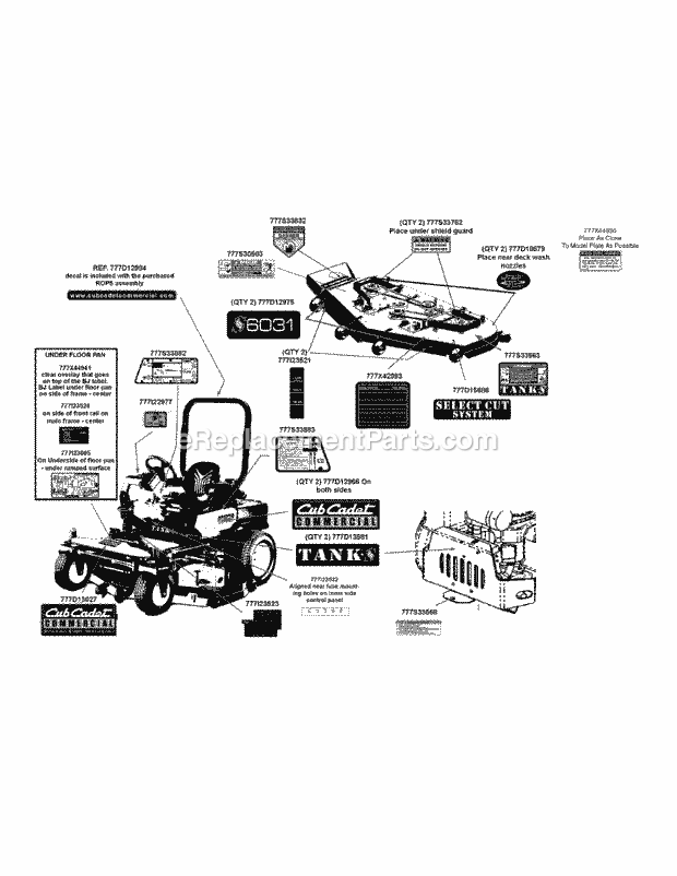 Label Map 60-Inch Diagram and Parts List for S6031-KW 53DI8DU6050 Cub Cadet Sprayer